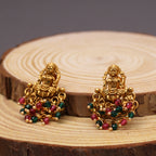 Divine Laxmi Studs in 22KT Matte Gold with Festive Red Green Motifs