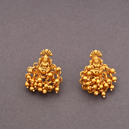 Laxmi Brass 22KT Gold Plated Matte Finish Studs with Golden Beads