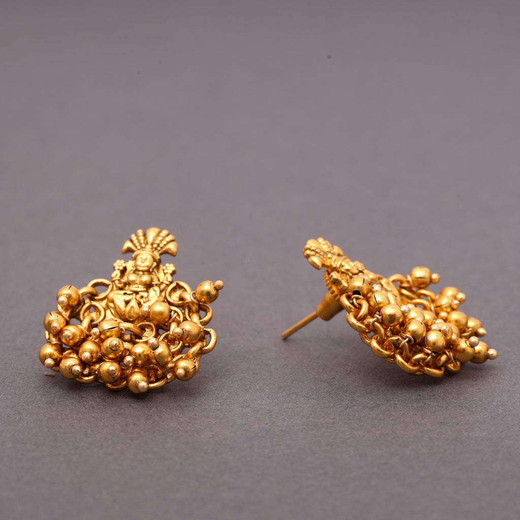 Vintage-Inspired Laxmi Studs in 22KT Matte Gold Finish