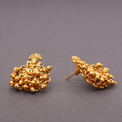 Laxmi Brass 22KT Gold Plated Matte Finish Studs with Golden Beads