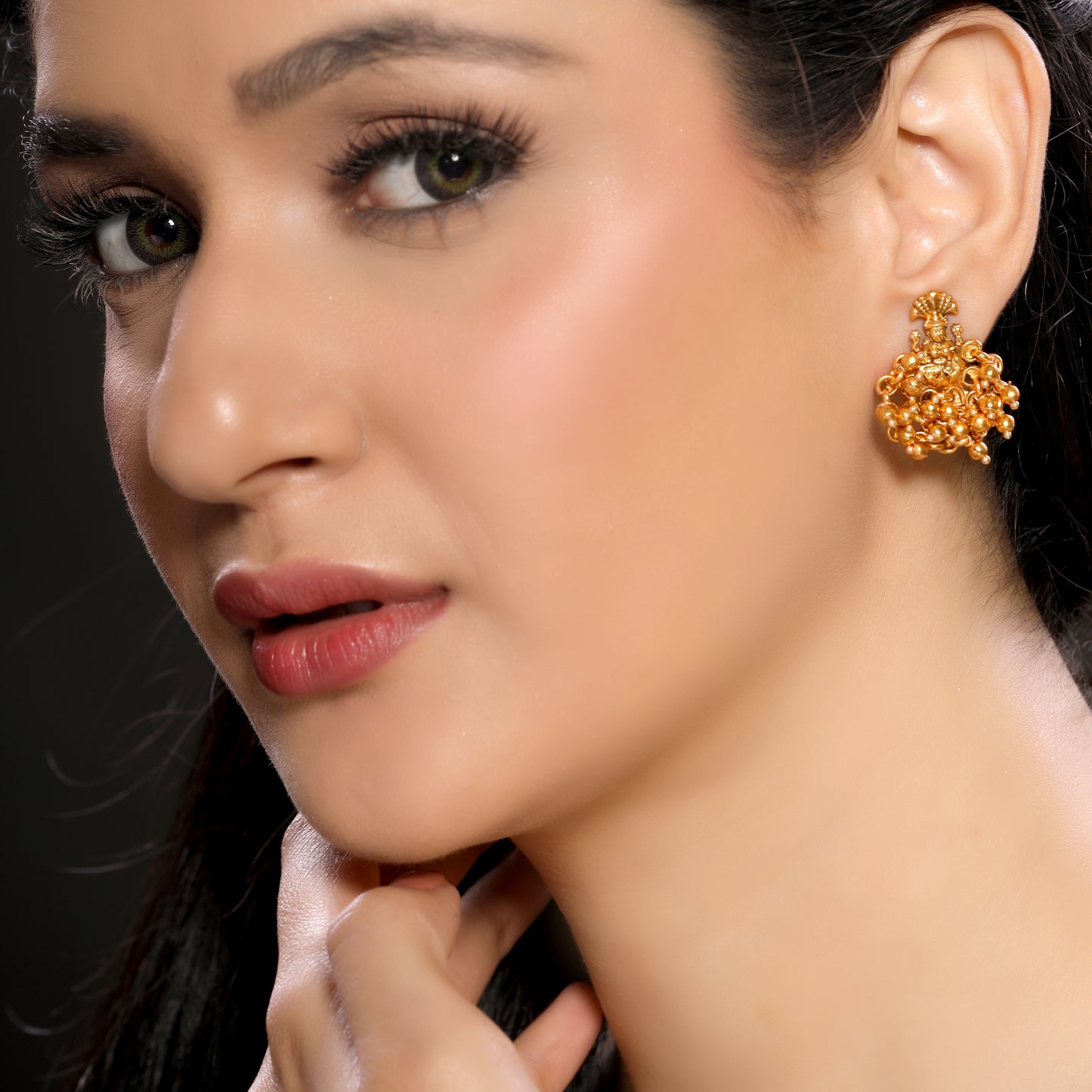 Laxmi Brass 22KT Gold Plated Matte Finish Studs with Golden Beads