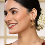 Heritage Laxmi Temple Jhumka with Faux Emerald & 22KT Matte Gold Finish