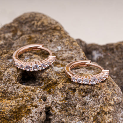 18KT Rose Gold Plated Zirconia Studded Hoop Earrings in Silver925