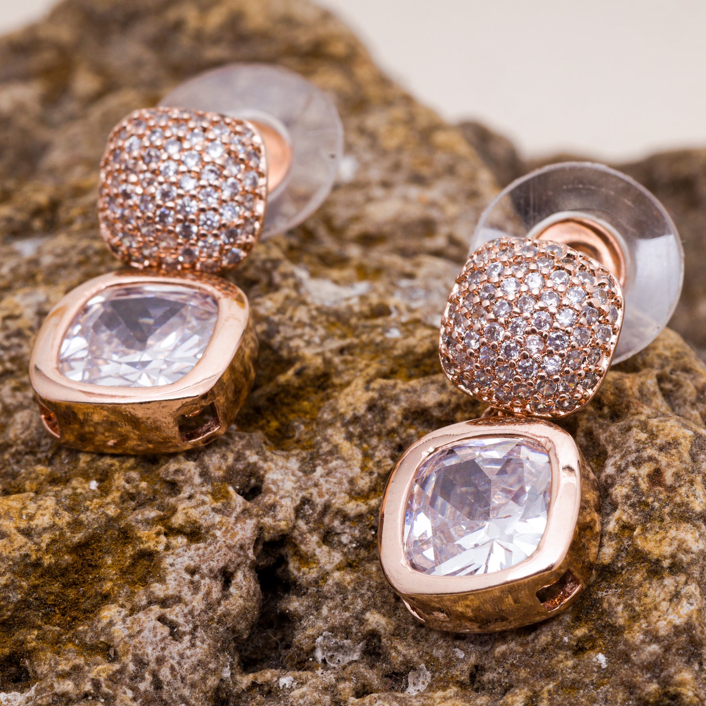 5A Zircon Rose Gold Hanging Studs Earring