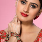 Handmade Multicolour Meenakari and Kundan Jadau Brass Alloy Traditional Kada Bangle