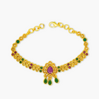 High Toned Multicolour Crystal Studded Broochy Linear Chain Traditional Bracelet in Gold Plated