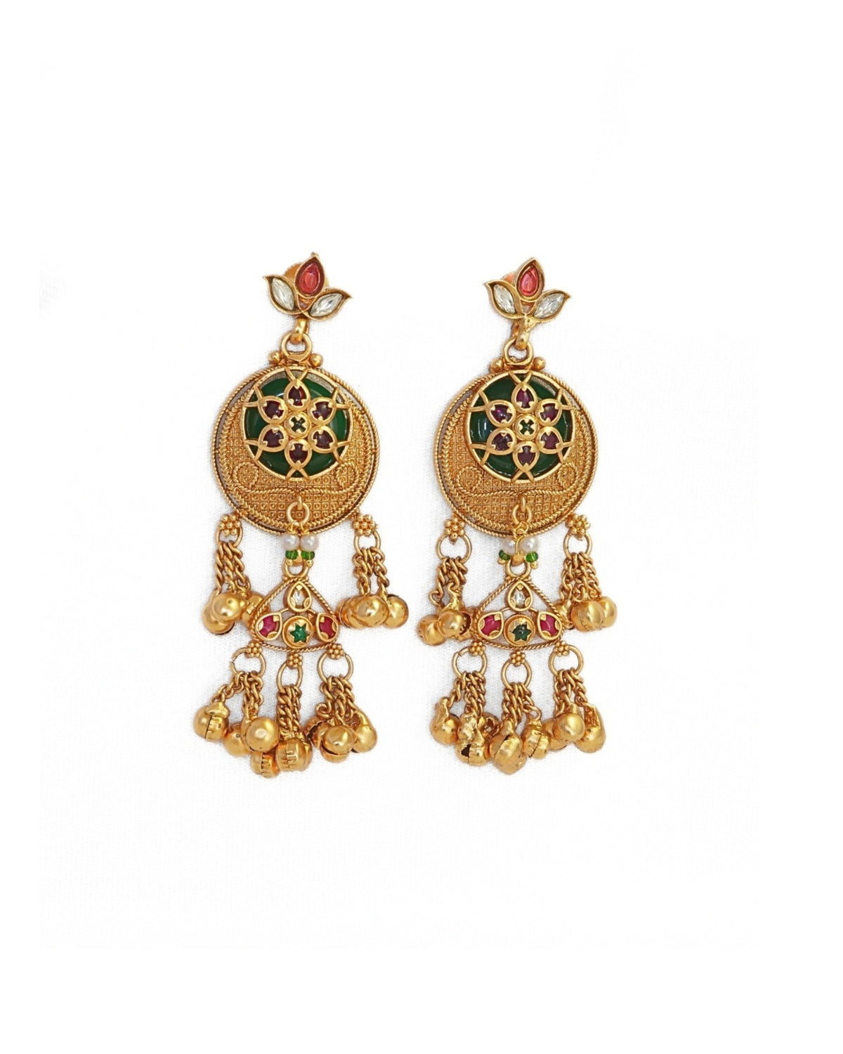 Traditional Kashmiri Green Stone Earrings