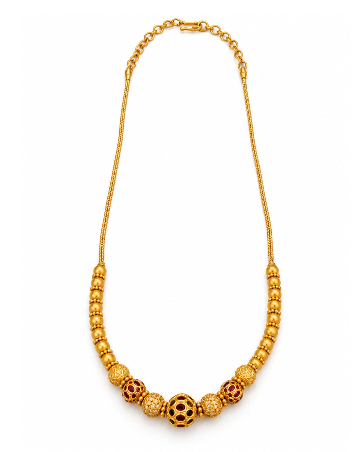 Circular Beaded AD & Stone Chain Necklace