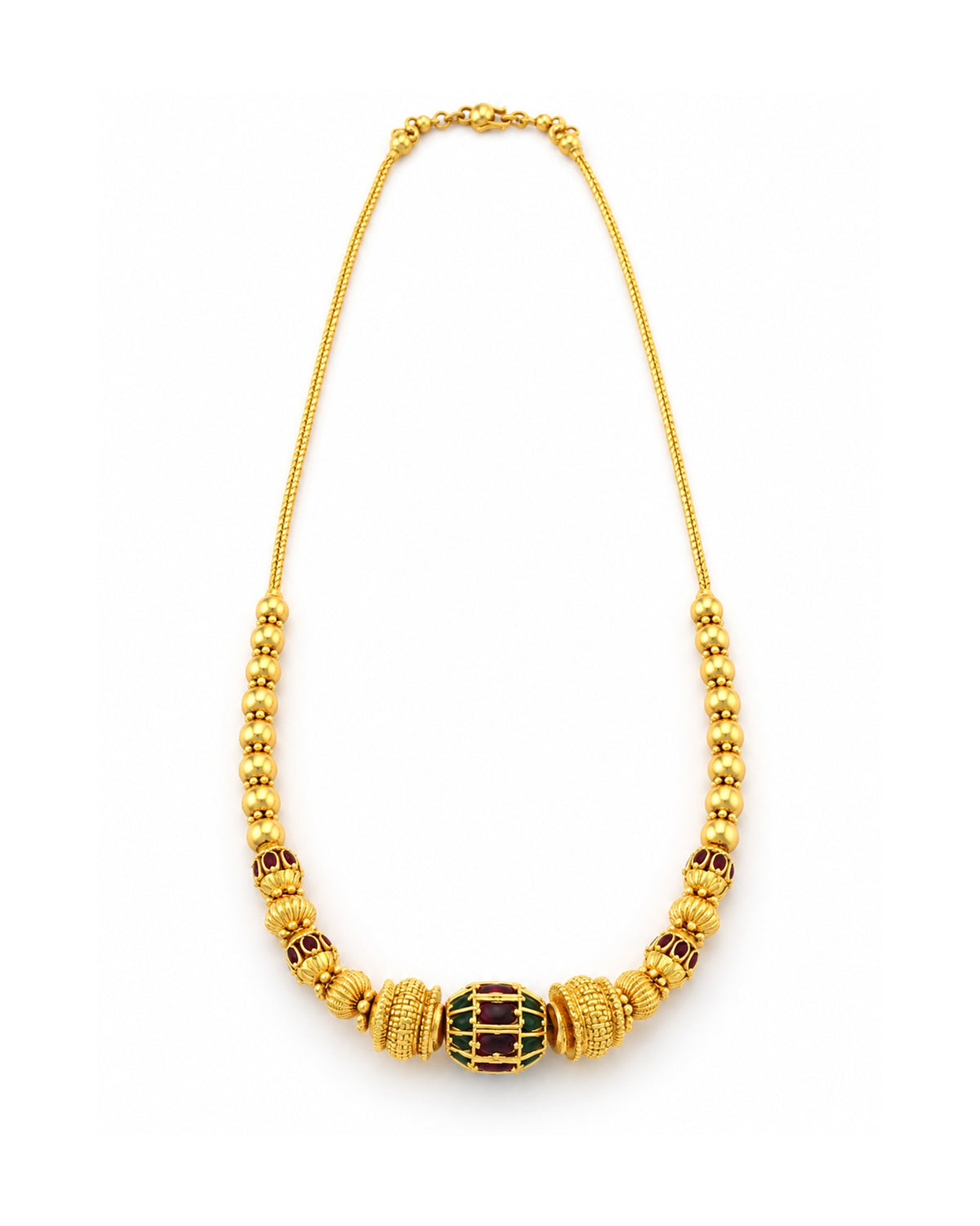 Traditional Gold Ball Red Stone Gold-Plated Necklace