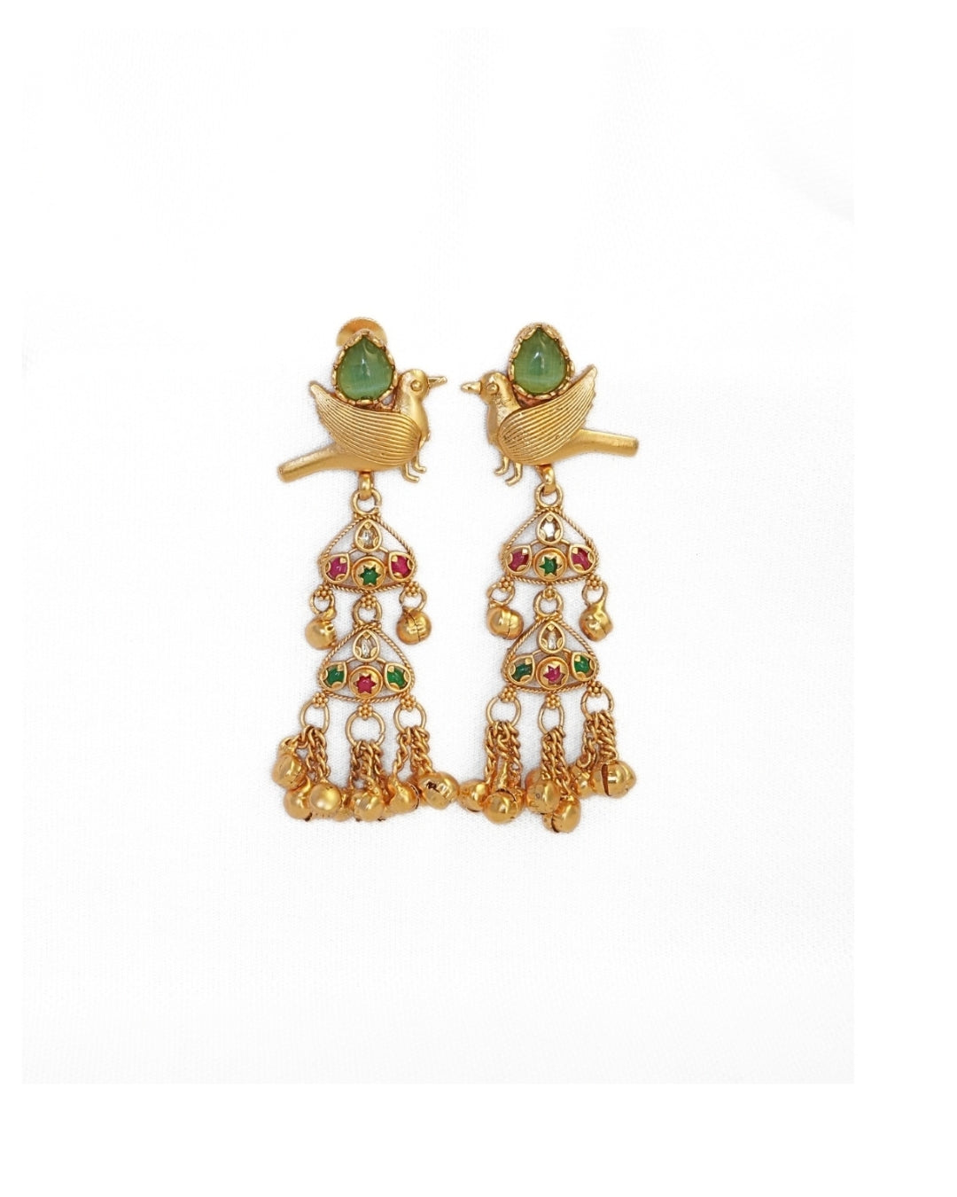 Kashmiri Bird-Inspired Long Drop Earrings