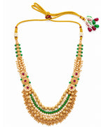 Jadau Gold Plated Emerald Ruby Pearl Detailing Traditional Necklace Set