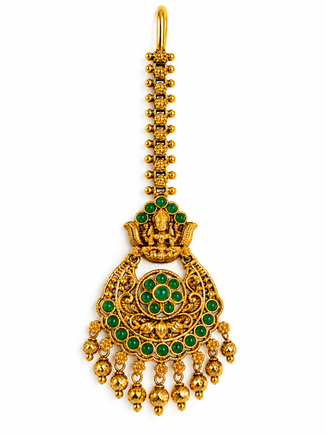 Temple Gold Plated Green Stone Maang Tikka