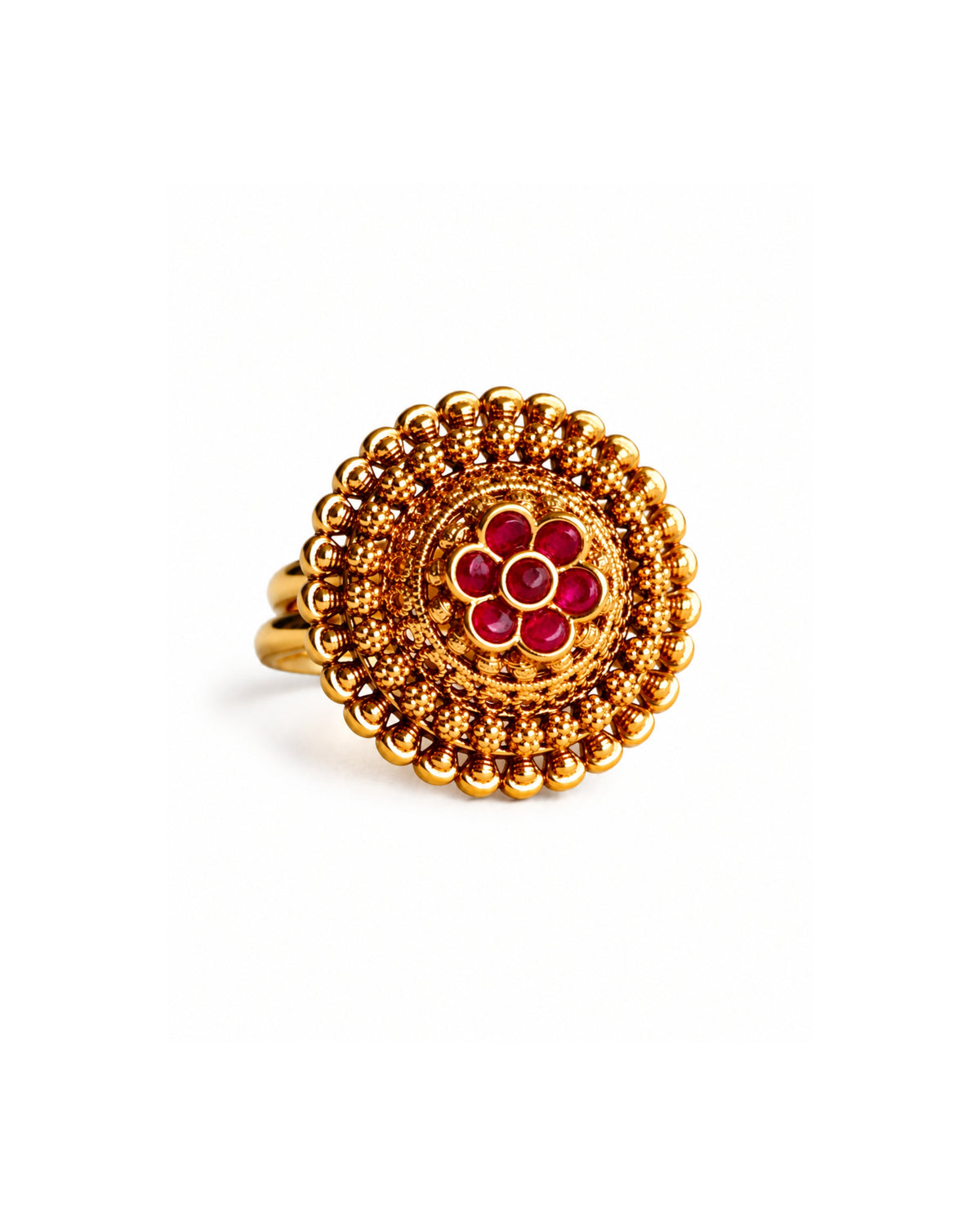 Antique Gold Plated Intricate Floral Ring