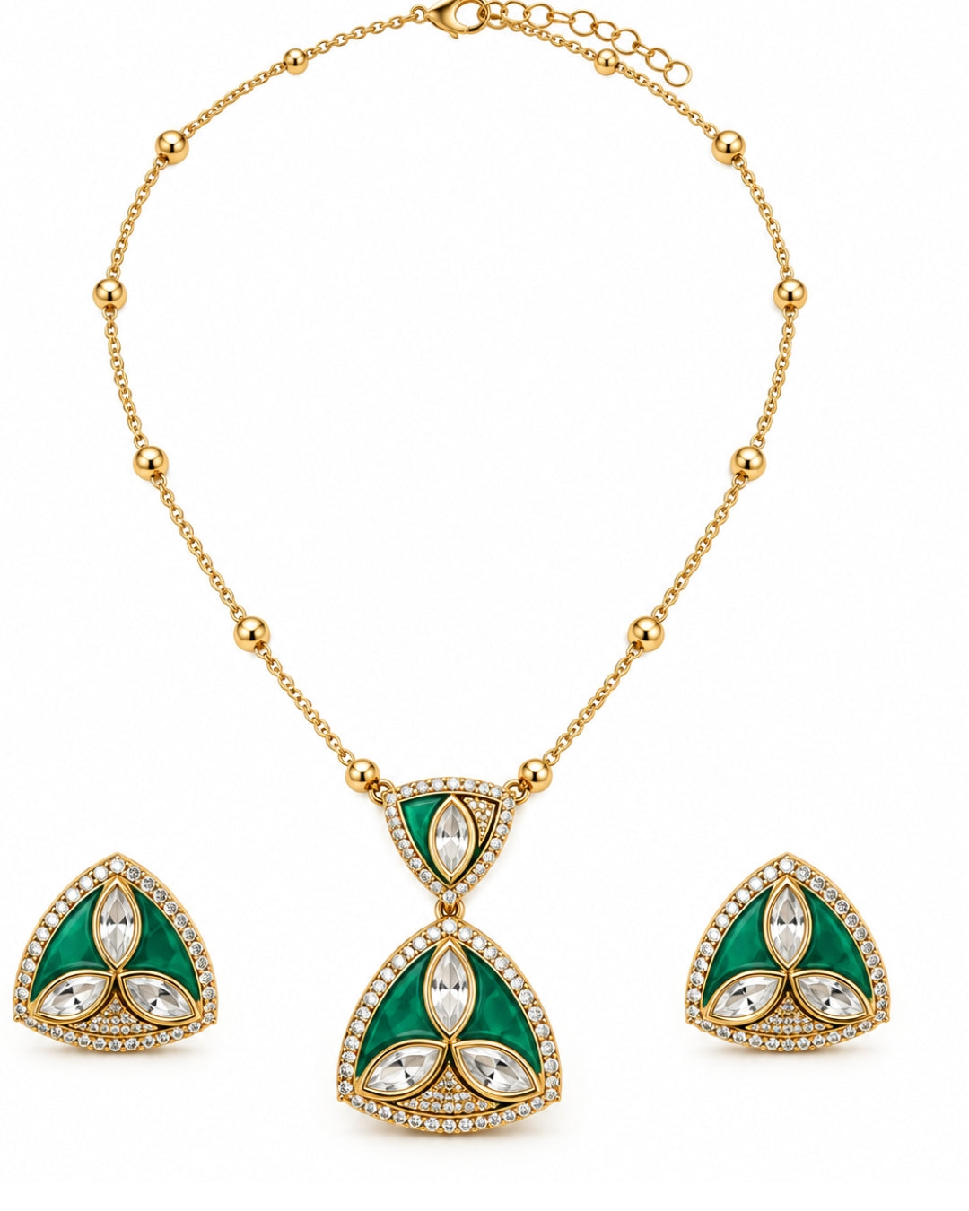 Green Kundan Hourglass Pendant Necklace Set