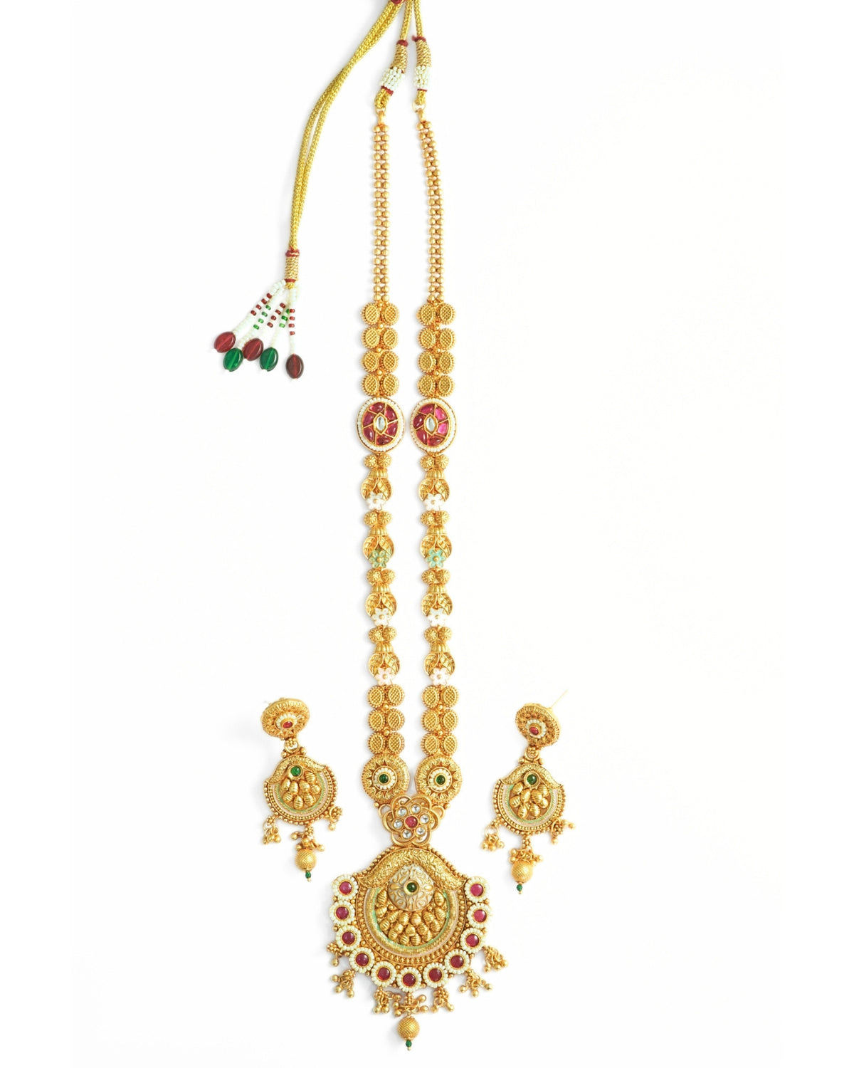 Long Gold-Plated Meenakari & Multistone Necklace Set