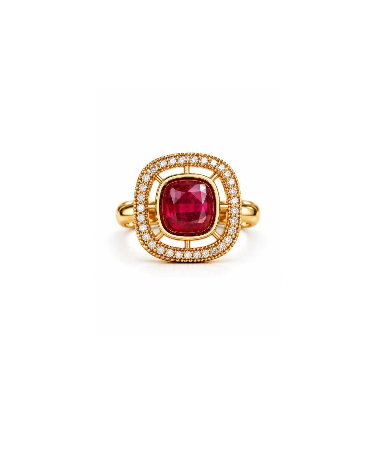 Square AD & Centre Ruby Studded Adjustable Ring