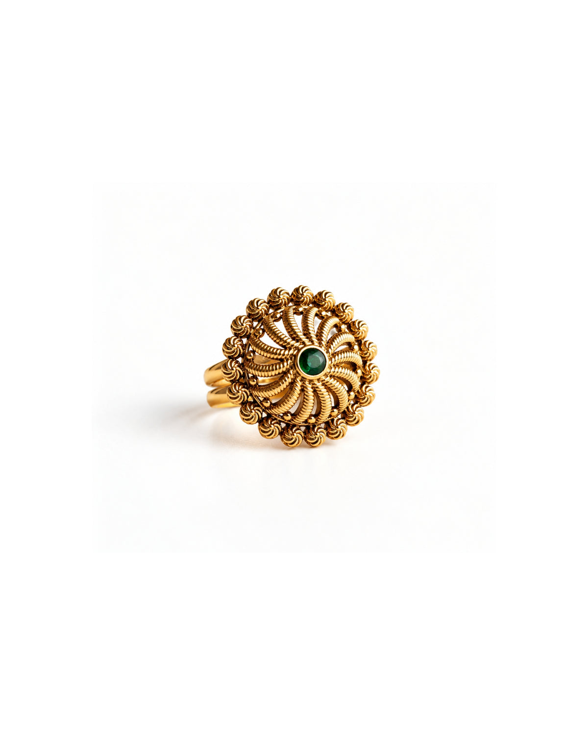 Gold Plated Emerald Studded Adjustable Ring