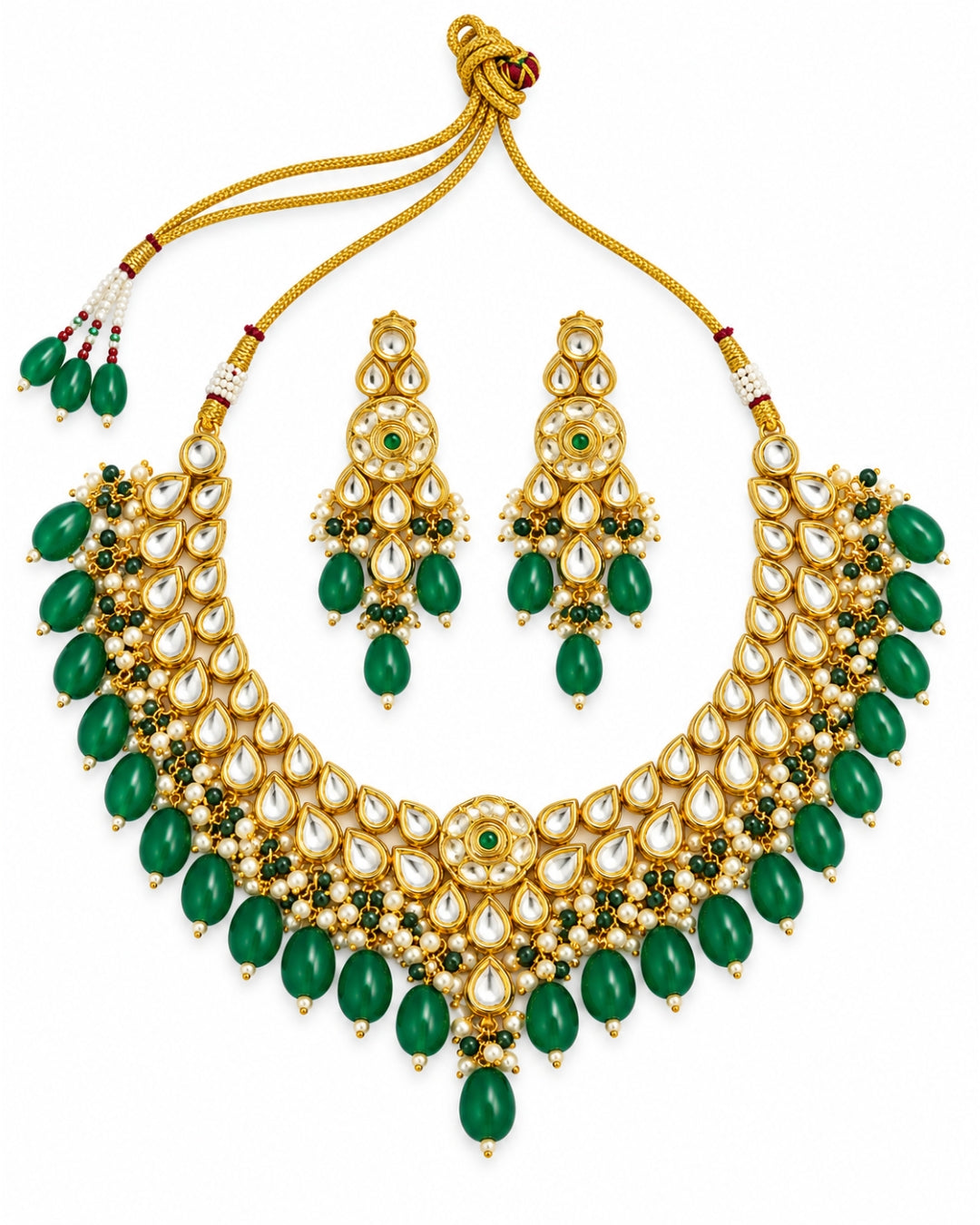 Kundan with Green Beaded Gold Plated Necklace Set