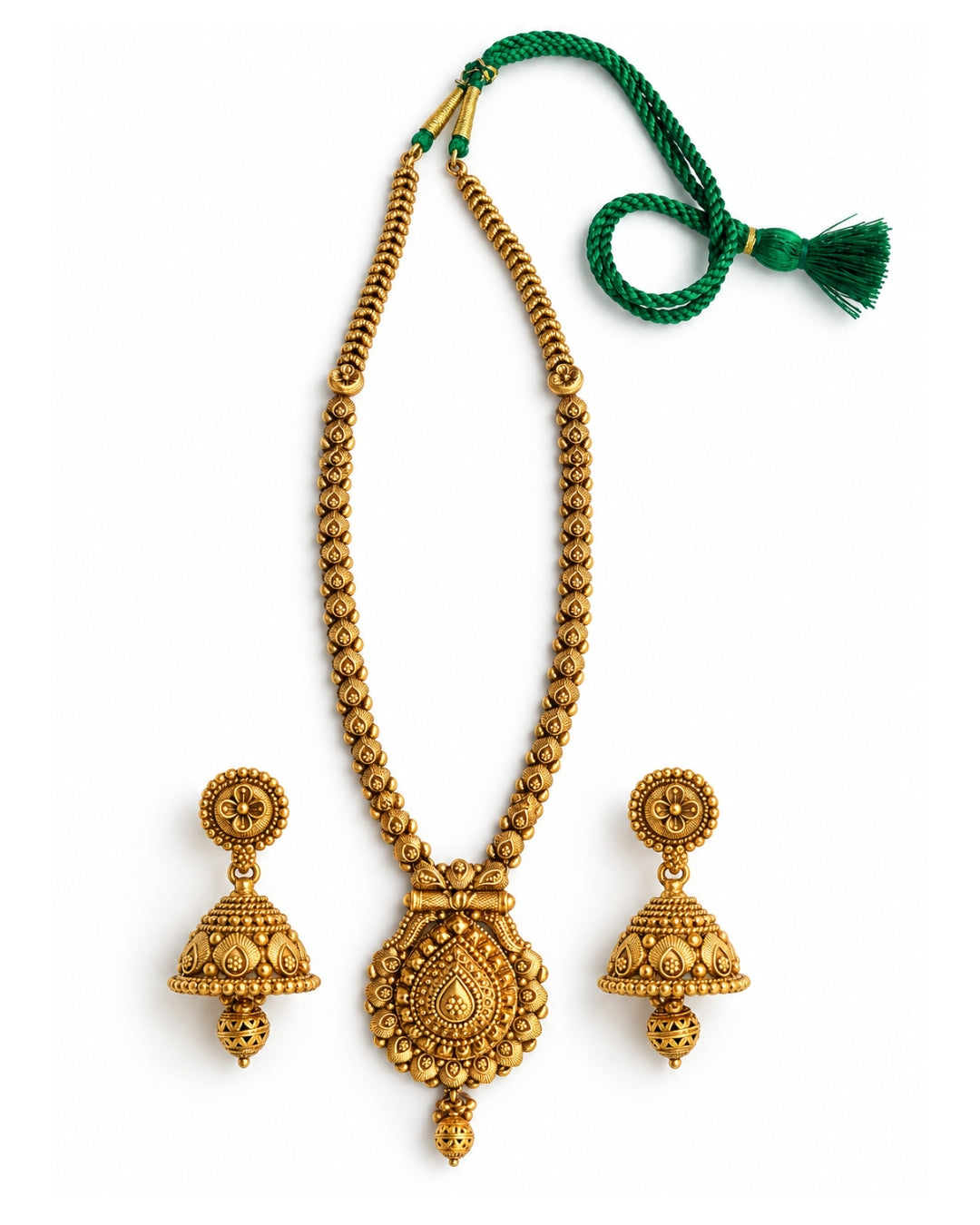 Long Traditional Gold-Plated Necklace Set with Jhumka