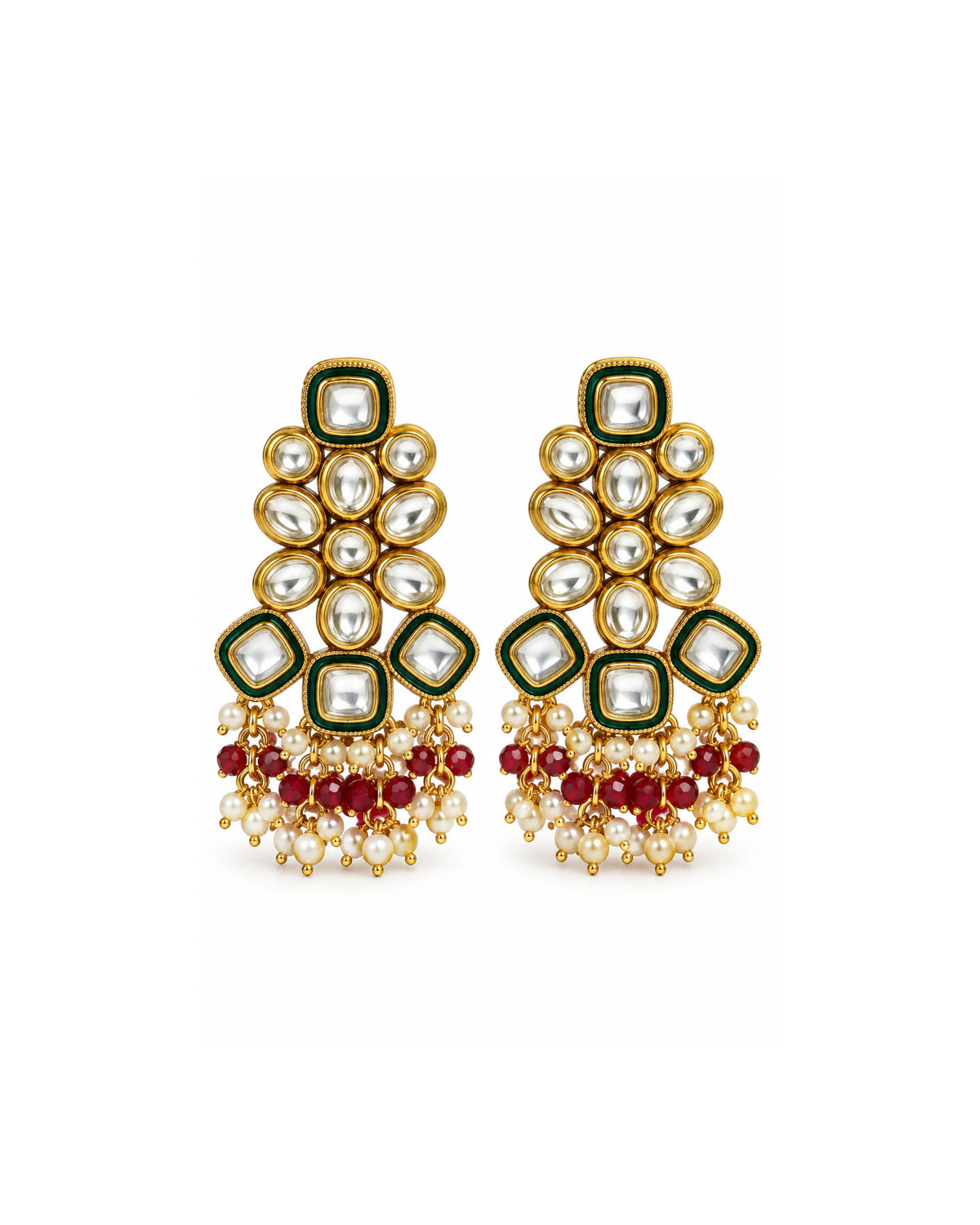 Floral Kundan Studded Drop Earrings with Beads