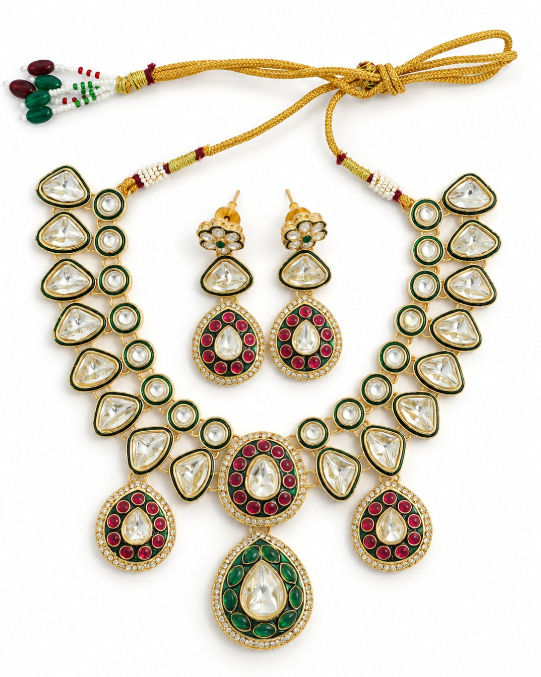 Gold-Plated Kundan & Emerald Necklace Set