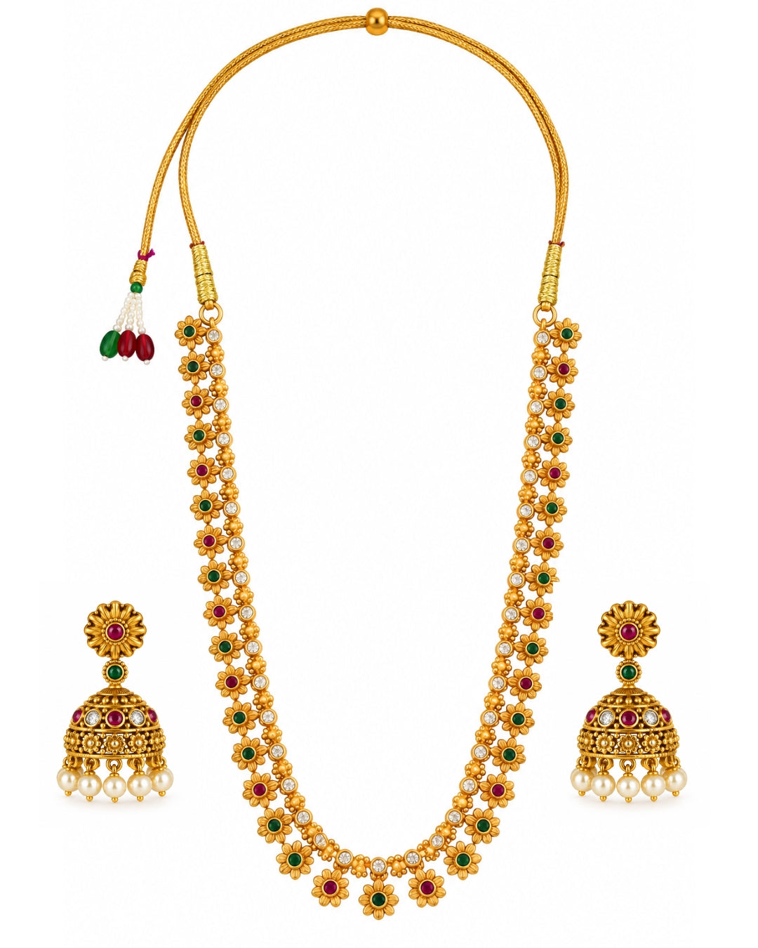 Antique Gold plated Floral Necklace Set with Jhumka