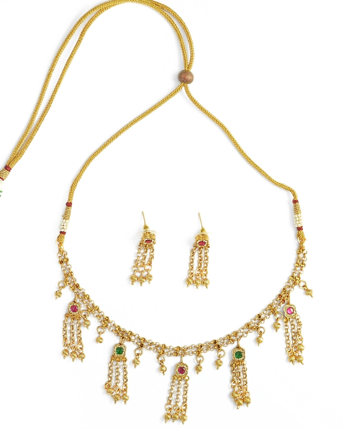 Gold Plated Stone Studded Long Dangling Necklace Set