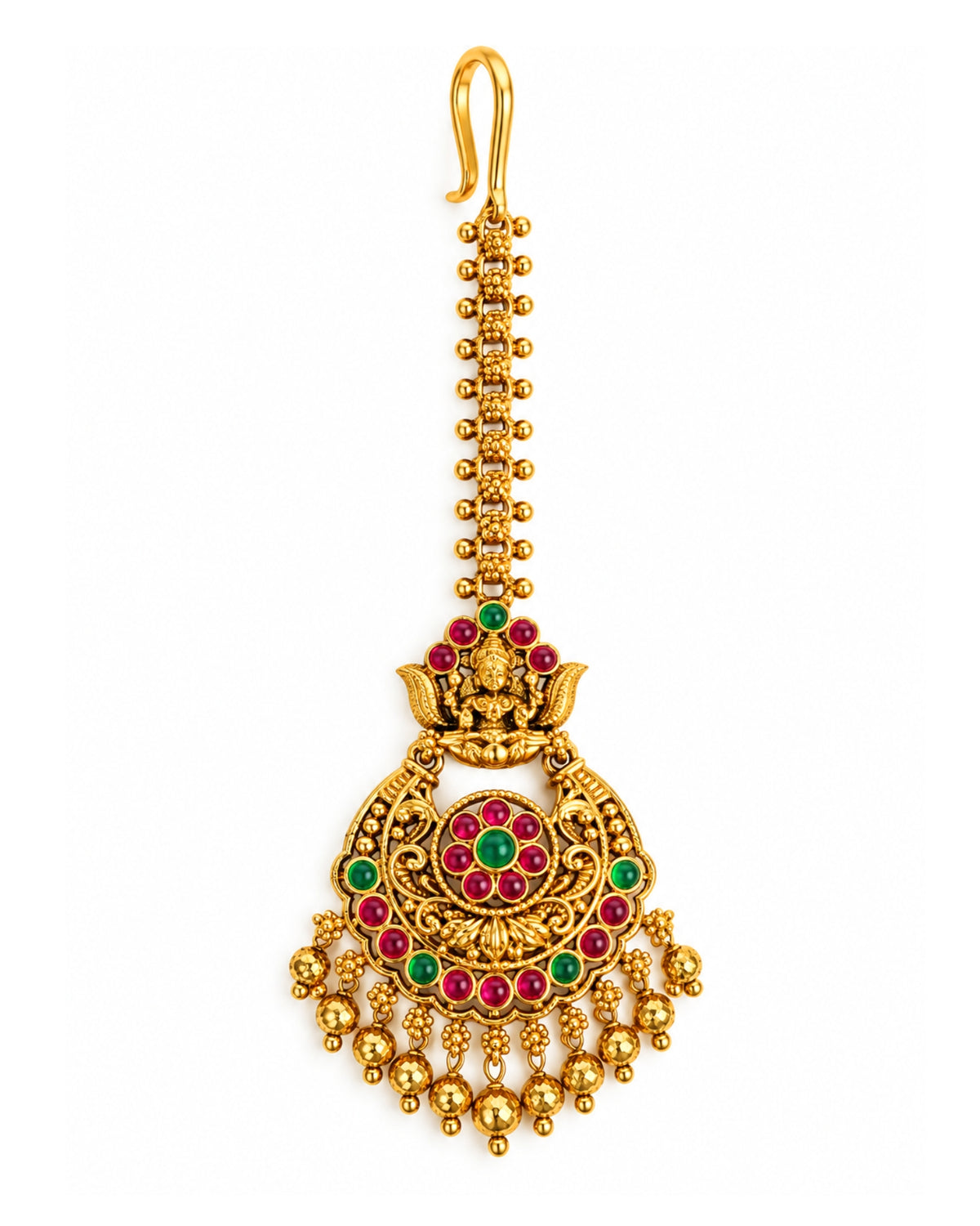 Temple Gold Plated Multicolor Stone Maang Tikka