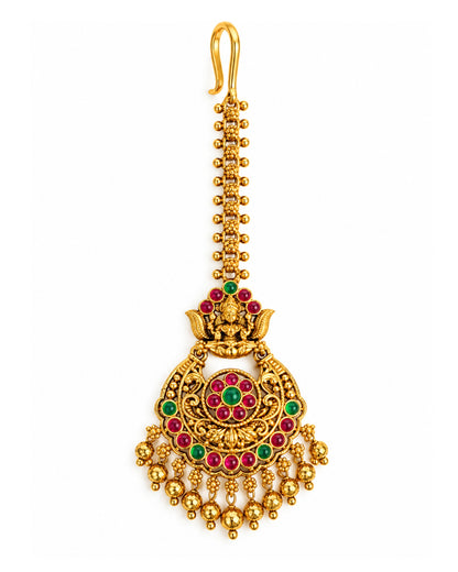 Temple Gold Plated Multicolor Stone Maang Tikka