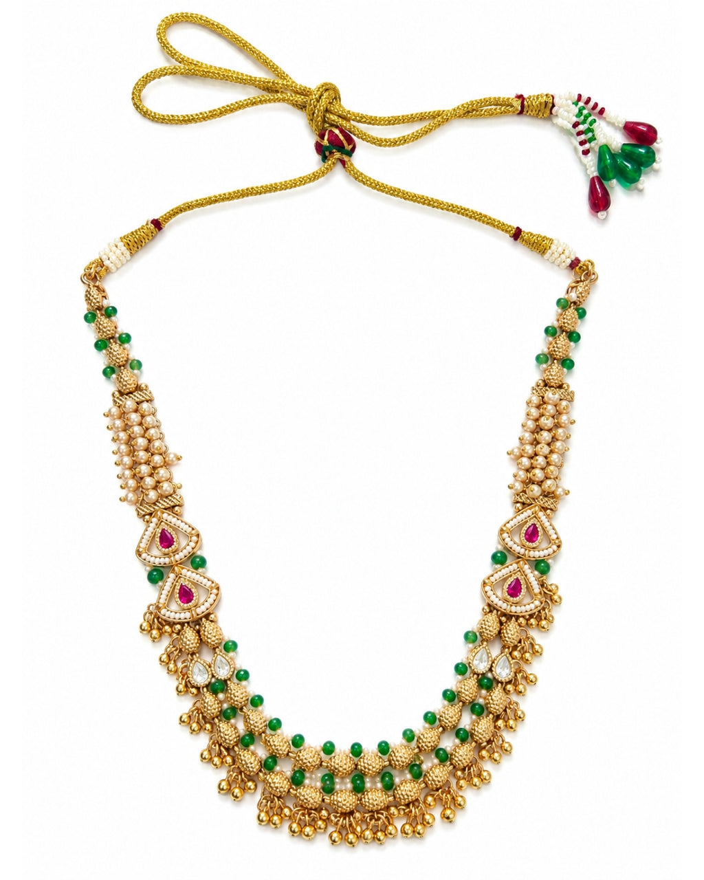 Jadau Gold Emerald and Ruby Traditional Necklace Set
