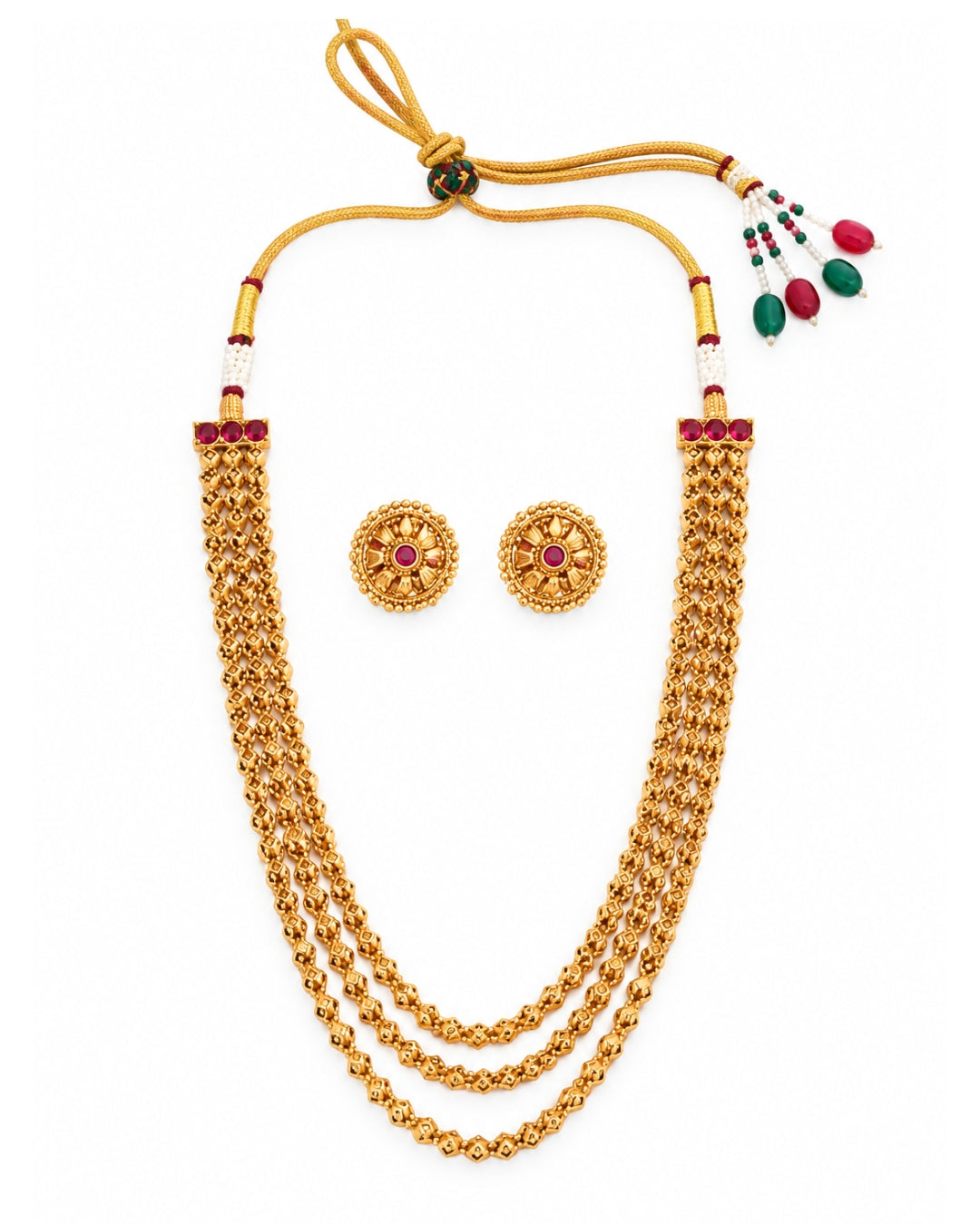 Gold-Plated Multilayer Square Beaded Long Necklace Set