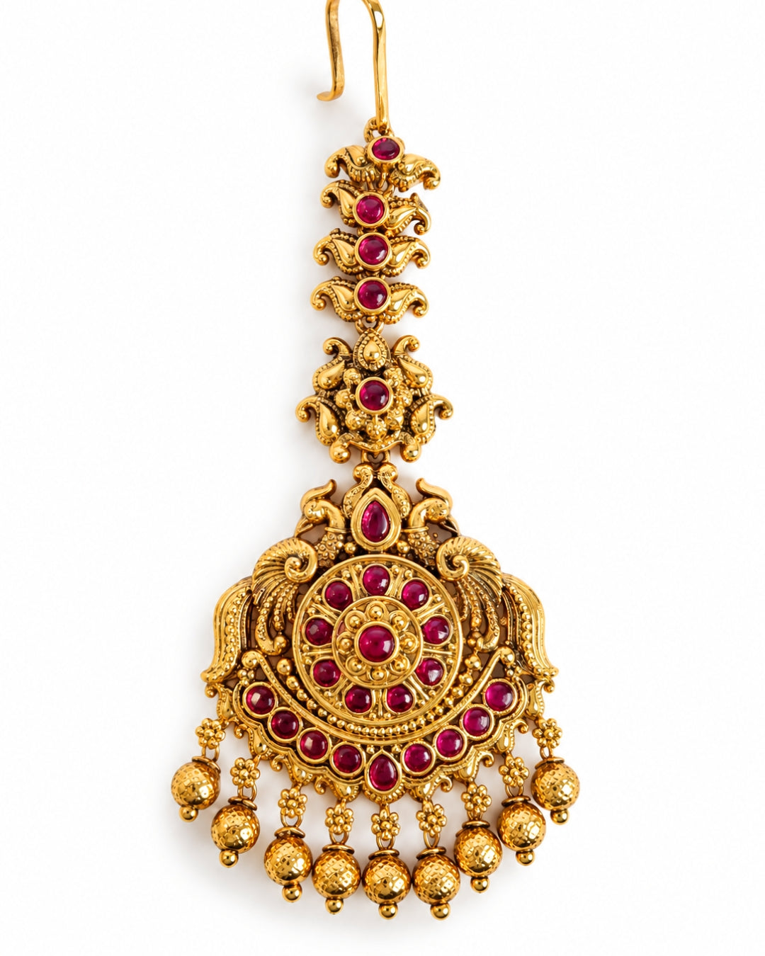 Gold-Plated Handcrafted Golden Beaded Embellished Maang Tikka