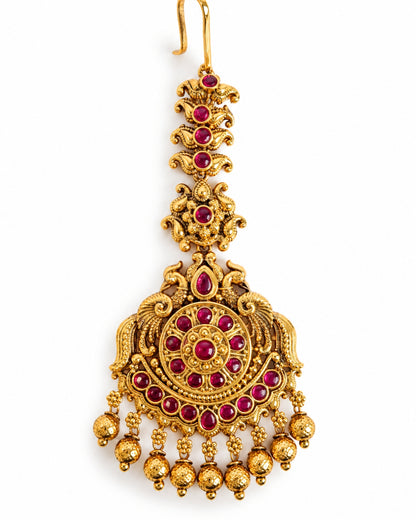 Gold-Plated Handcrafted Golden Beaded Embellished Maang Tikka