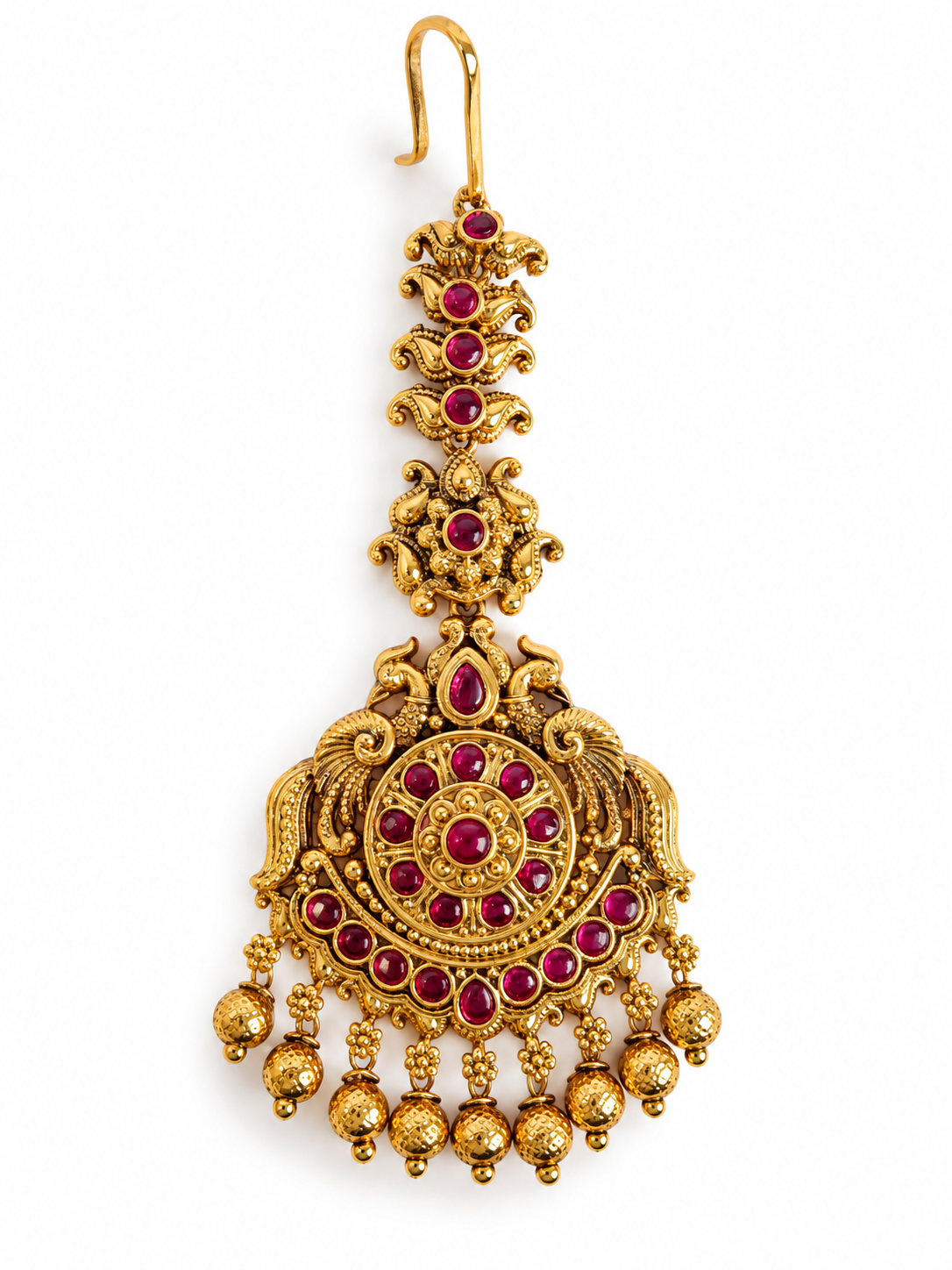 Gold-Plated Handcrafted Golden Beaded Embellished Maang Tikka