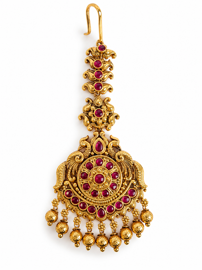 Gold-Plated Handcrafted Golden Beaded Embellished Maang Tikka
