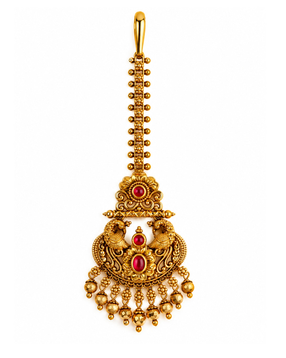 Peacock Design Golden Beaded Stone Maang Tikka