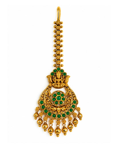 Temple Gold Plated Green Stone Maang Tikka