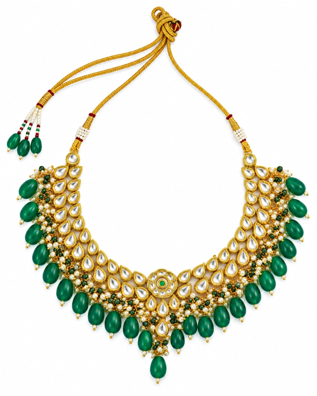 Kundan with Green Beaded Gold Plated Necklace Set