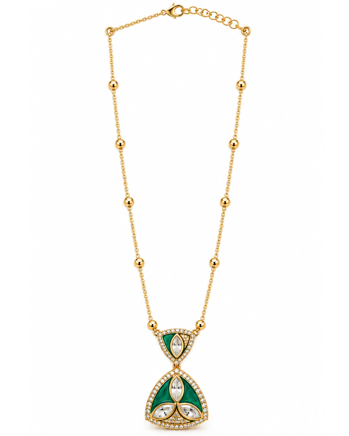 Green Kundan Hourglass Pendant Necklace Set