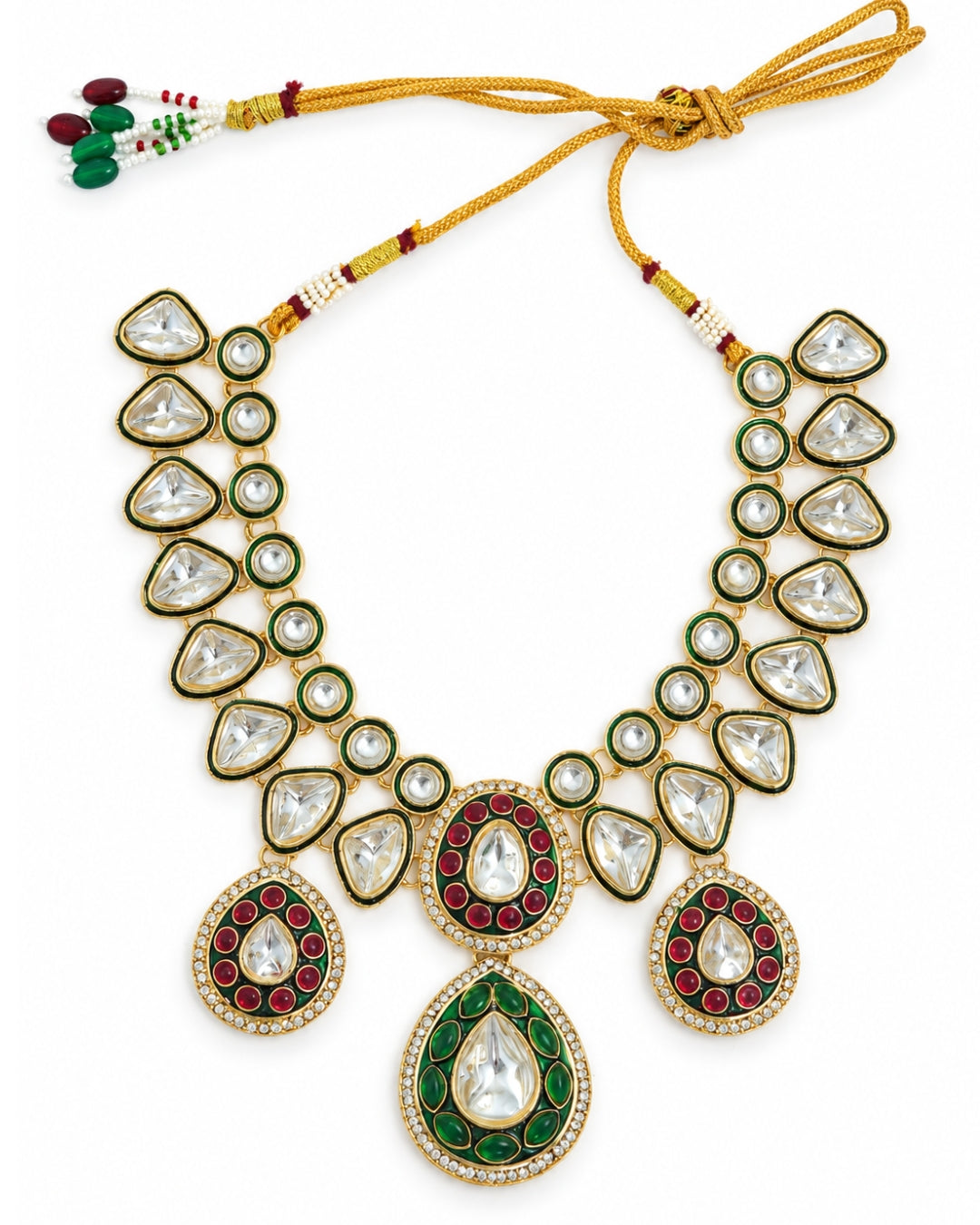 Gold-Plated Kundan & Emerald Necklace Set