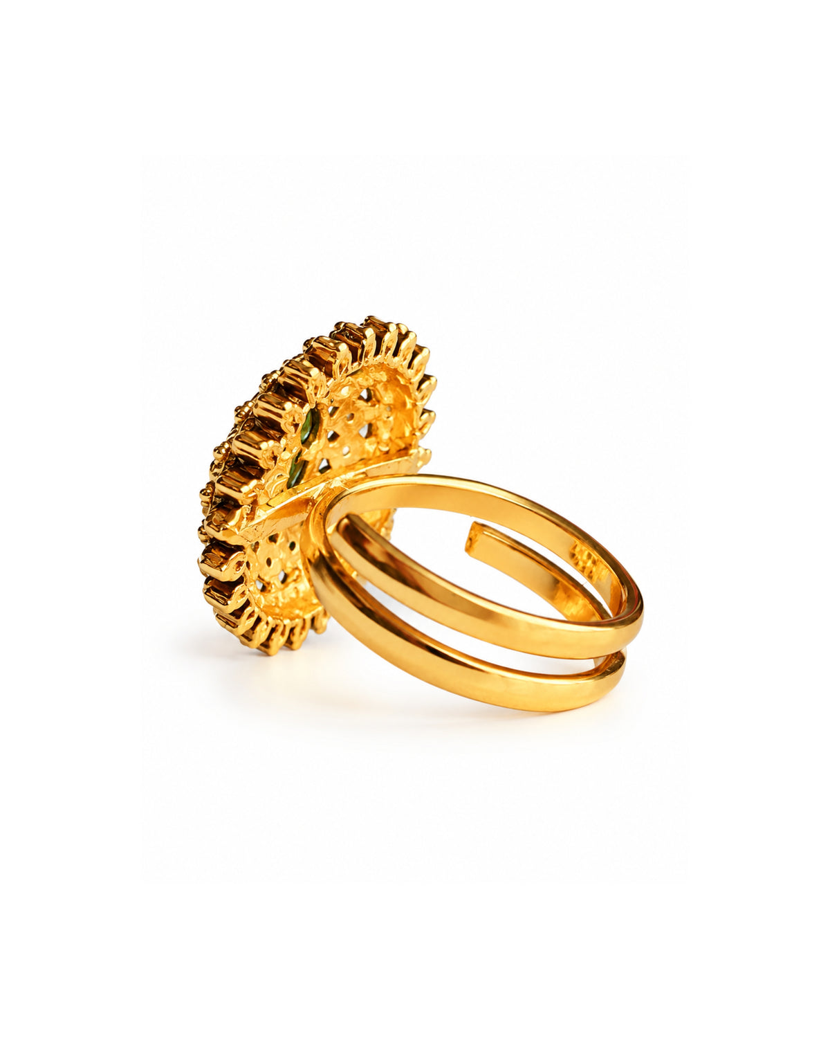 Round Beads Gold-Plated Emerald Floral Ring