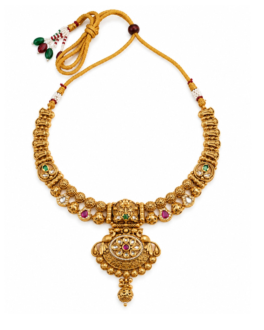Gold-Plated Multi-stone Studded Necklace & Earrings Set