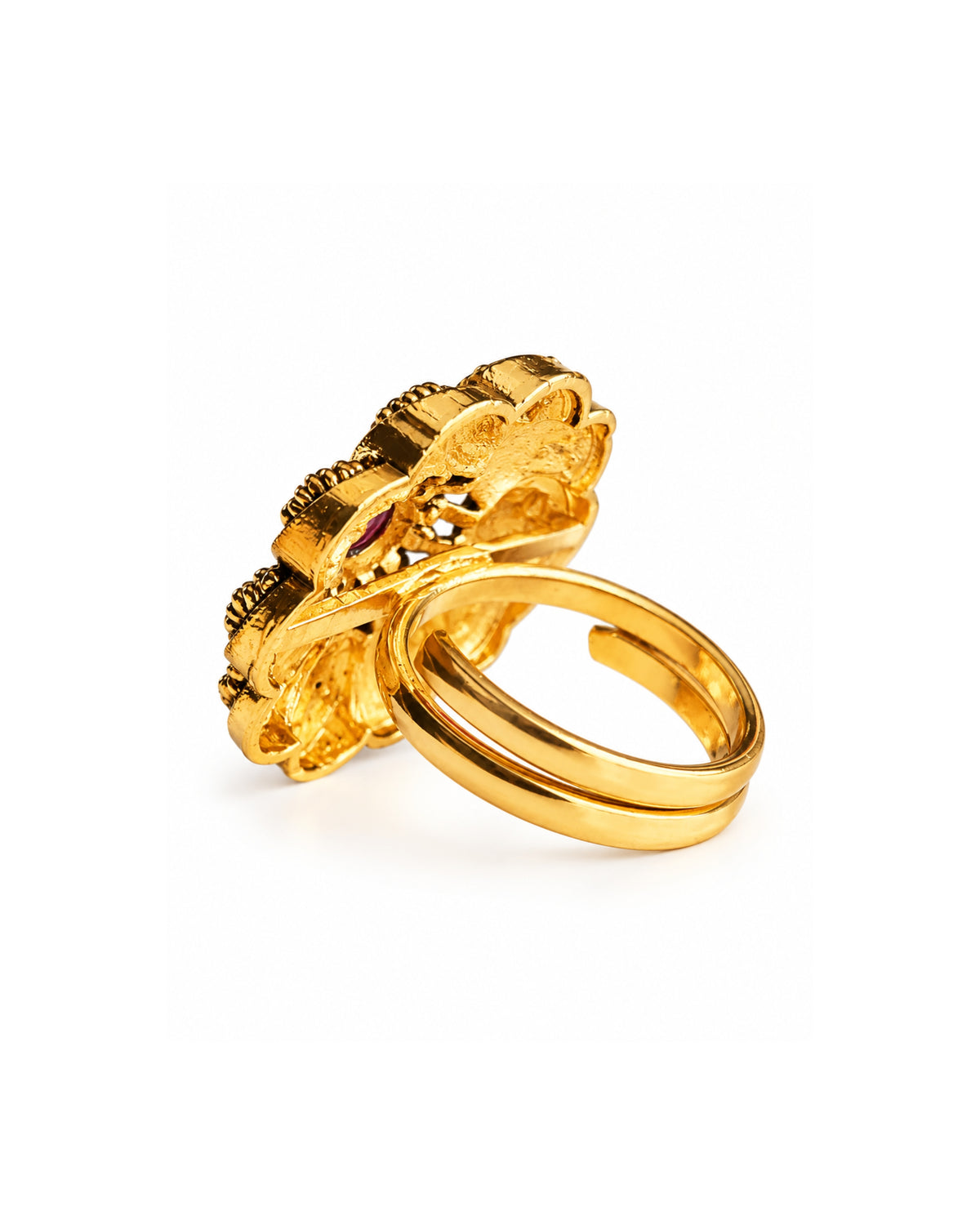 Temple Gold Plated Ruby Laxmi Coin Adjustable Ring
