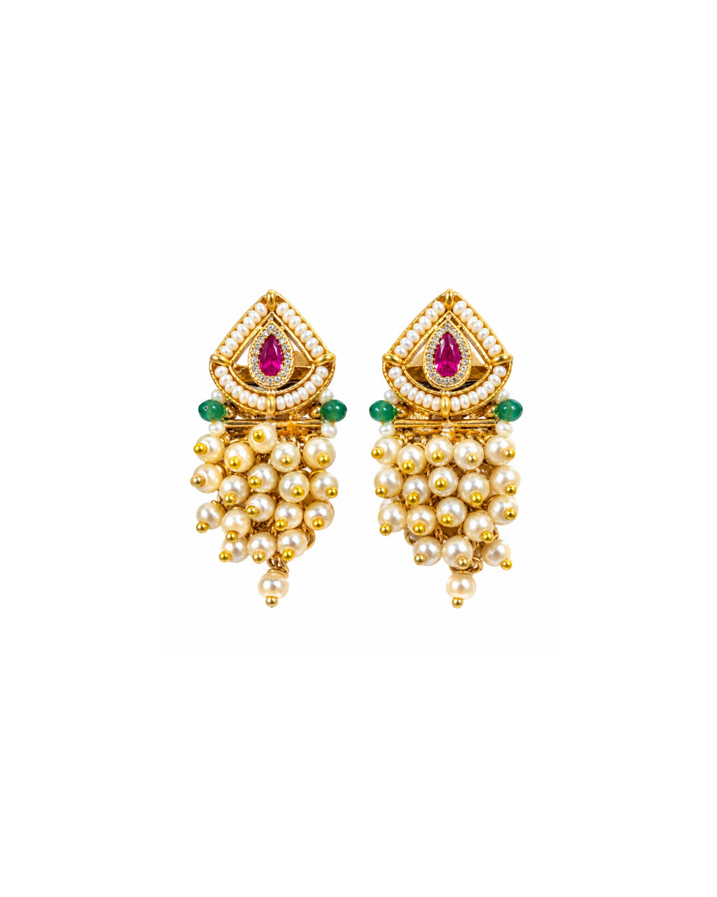 Jadau Gold Emerald and Ruby Traditional Necklace Set