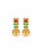 Jadau Gold Plated Emerald Ruby Pearl Detailing Traditional Necklace Set