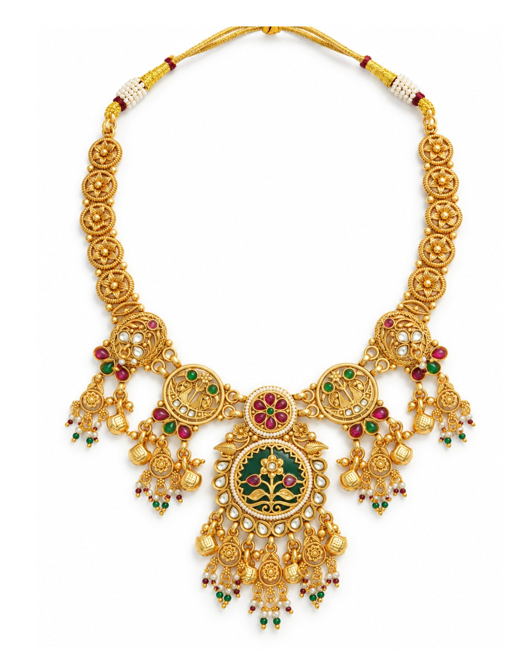 Rajwadi Emerald Multi-stone Gold Plated Necklace Set