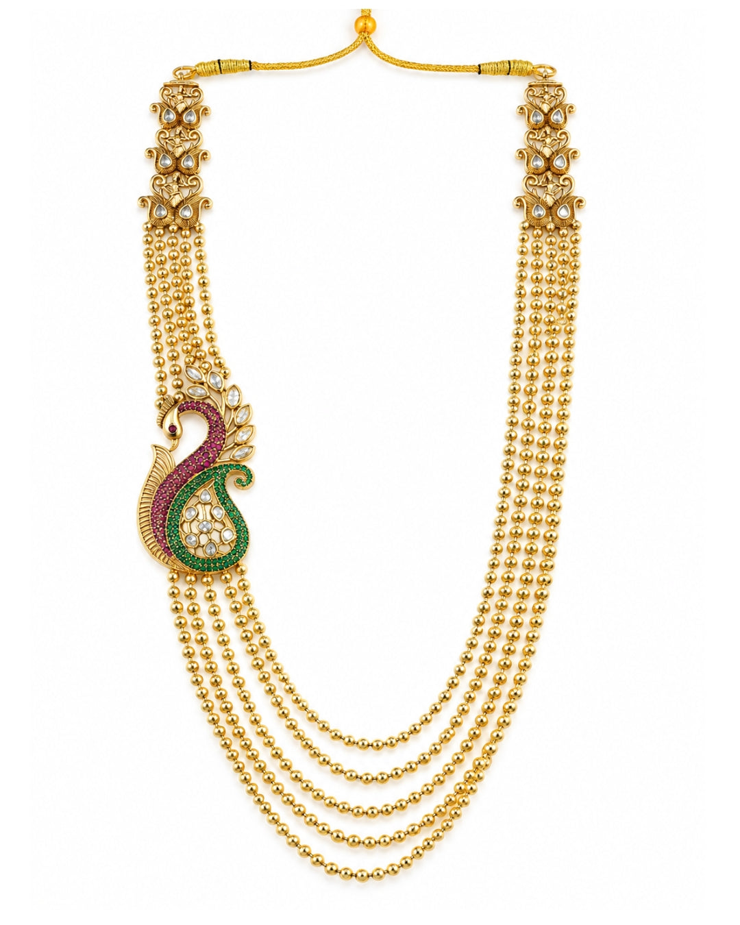 Peacock Motif Side Brooch Gold-Plated Multilayer Necklace Set