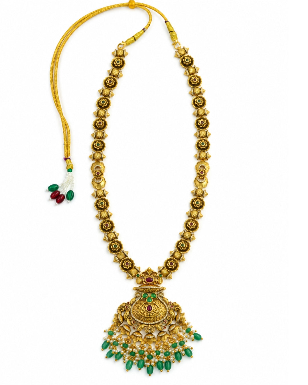 Long Traditional Green Beaded Necklace Set