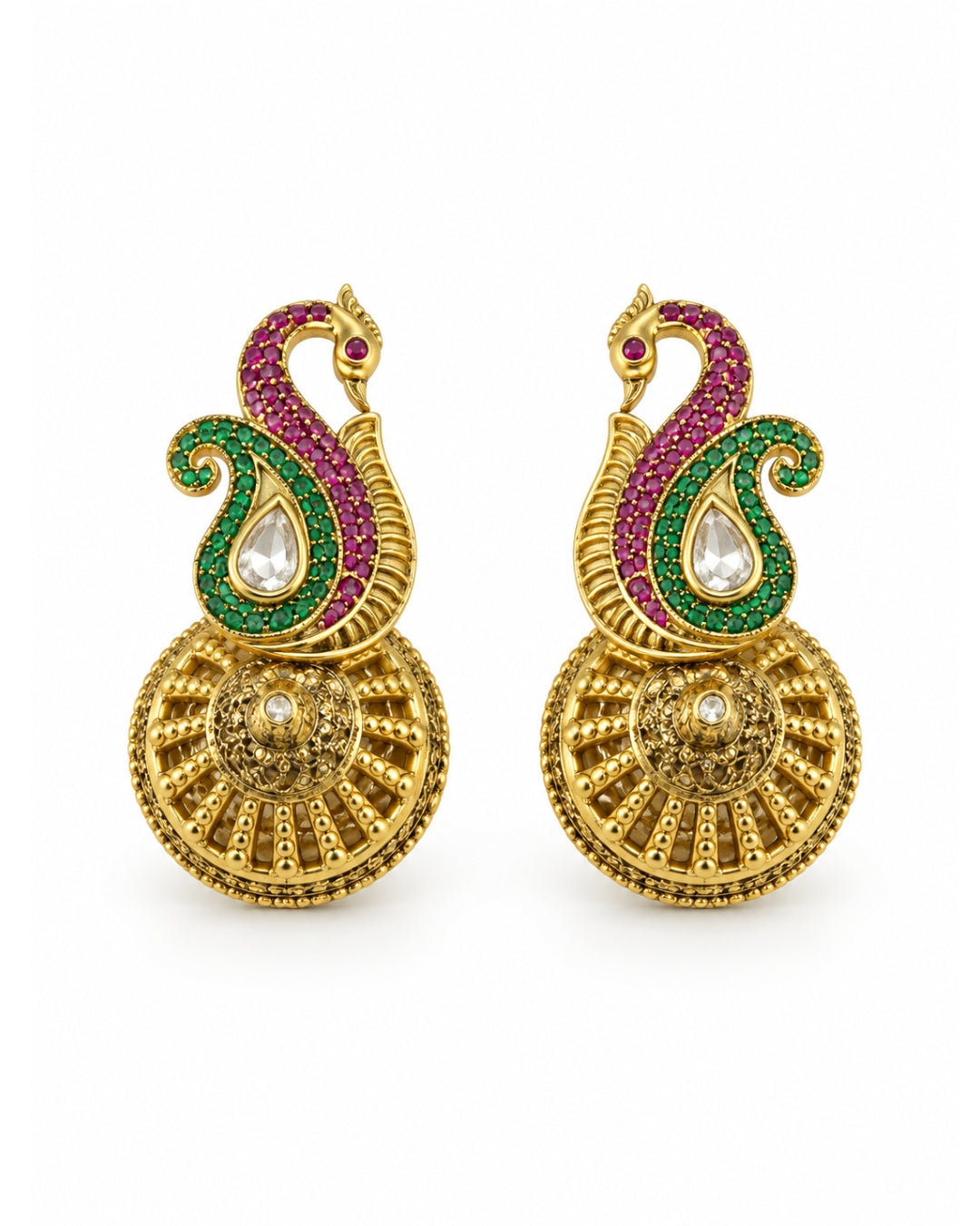 Peacock Motif Side Brooch Gold-Plated Multilayer Necklace Set