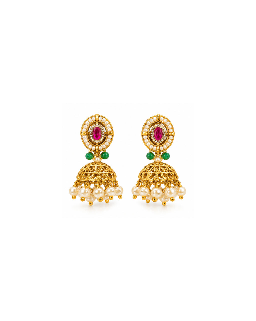 Jadau Traditional Necklace Set with Emerald Pearl and Ruby Detailing